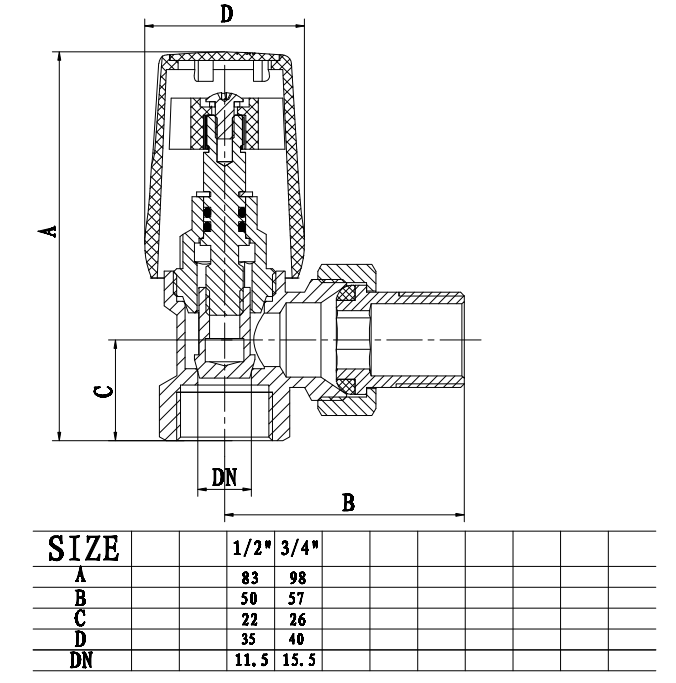 3/8" Angled Brass Thermostatic Radiator Valves
