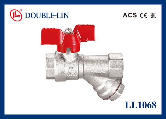 Female X Female 16 Bar Brass Ball Valve With Y Strainer , T Handle