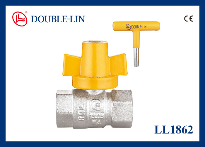 Lockable Handle Brass Gas Valves Female X Female 5 Bar 1/2 Inch Long Threads
